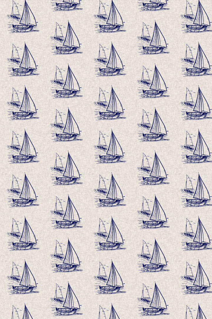 Hand drawn ships on a linen background  - Removable wallpaper - Vinyl Peel and Stick Wallpaper design #3329