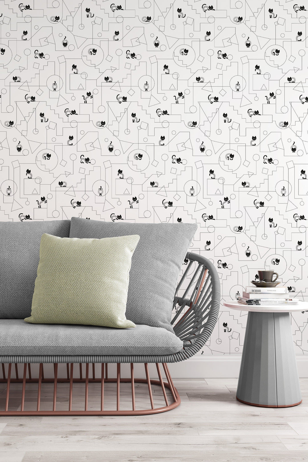 EXCLUSIVE pattern Cats play - Peel and stick wallpaper, Removable , traditional wallpaper - #3299 /1040