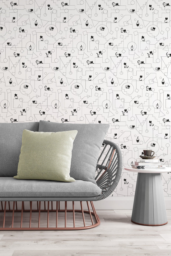 EXCLUSIVE pattern Cats play - Peel and stick wallpaper, Removable , traditional wallpaper - #3299 /1040