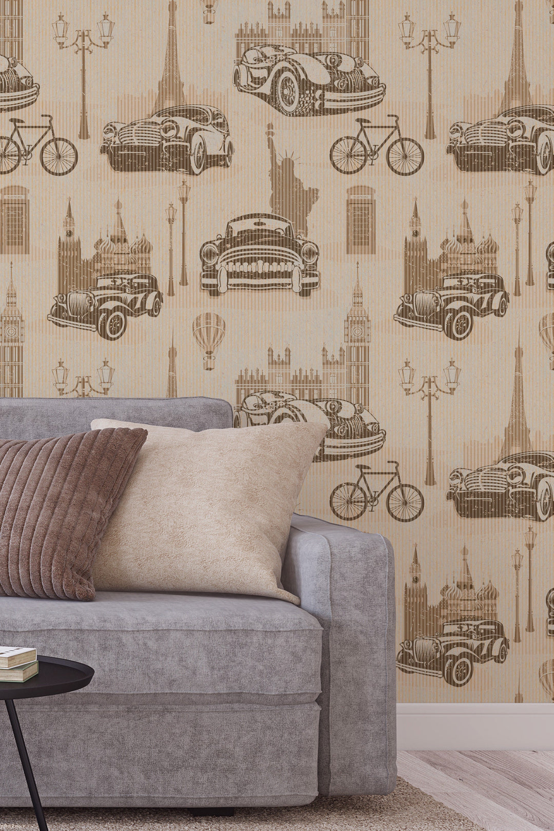 Vintage cars on tan backgraond, Self Adhesive Traditional and Peel and Stick Wallpaper #53331 /1040