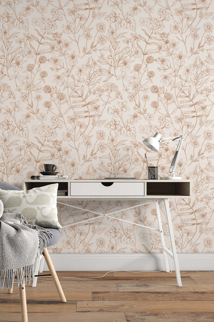 Boho herbs, minimalistic,  hand draw - Peel and stick wallpaper, Removable , traditional wallpaper - #53335 /1040