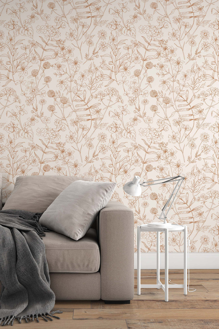 Boho herbs, minimalistic,  hand draw - Peel and stick wallpaper, Removable , traditional wallpaper - #53335 /1040