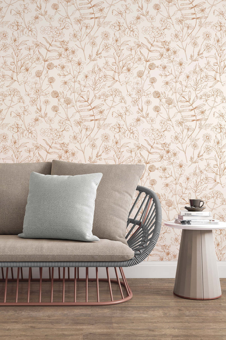 Boho herbs, minimalistic,  hand draw - Peel and stick wallpaper, Removable , traditional wallpaper - #53335 /1040