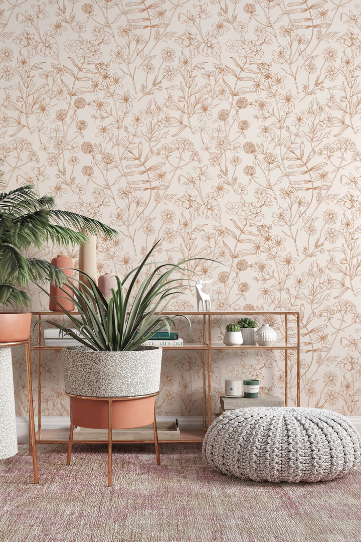 Boho herbs, minimalistic,  hand draw - Peel and stick wallpaper, Removable , traditional wallpaper - #53335 /1040