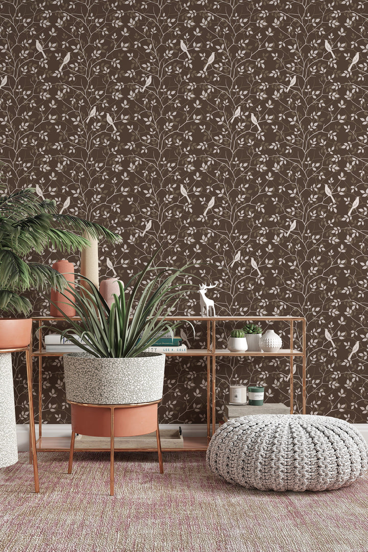 Birds on branches - Removable wallpaper - Vinyl Peel and Stick Wall design#3345