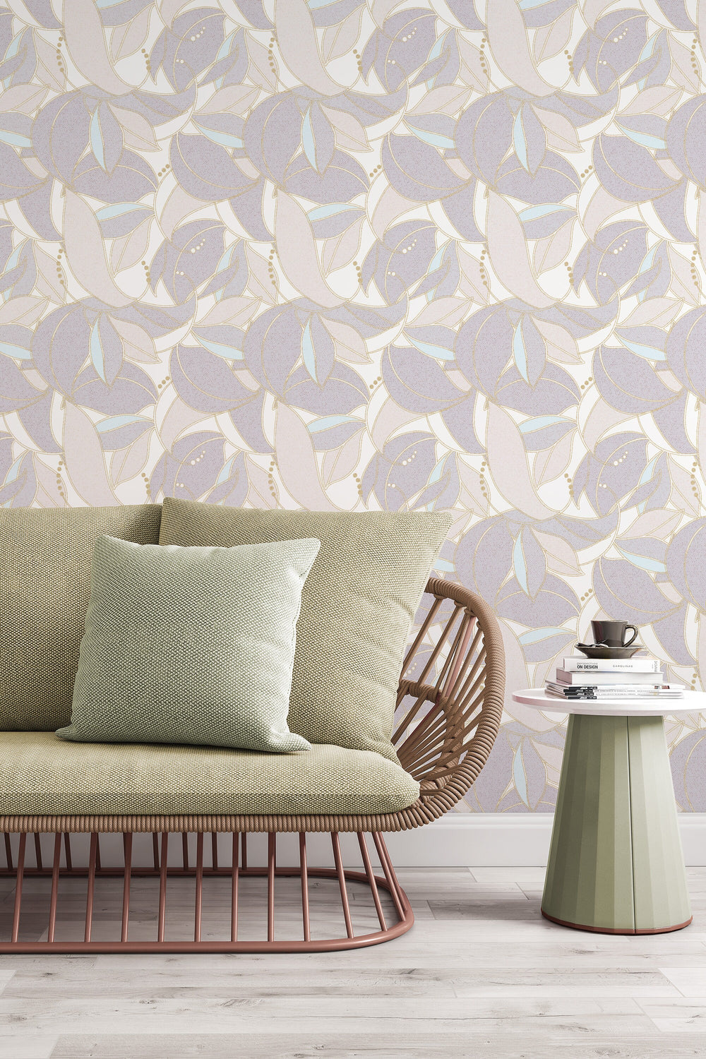 Petals on beige, floral design, boho style  - Peel and stick wallpaper, Removable , traditional wallpaper - #53346 /1040