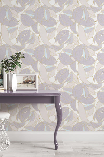 Petals on beige, floral design, boho style  - Peel and stick wallpaper, Removable , traditional wallpaper - #53346 /1040