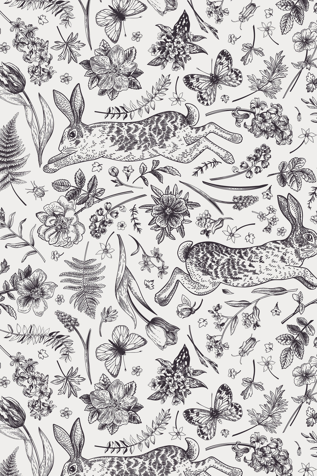 Black and white rabbits | Peel&Stick and Traditional Wallpaper | Non-toxic #53350 /1040