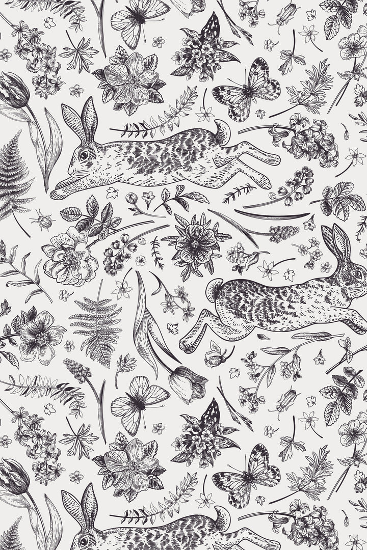 Black and white rabbits | Peel&Stick and Traditional Wallpaper | Non-toxic #53350 /1040