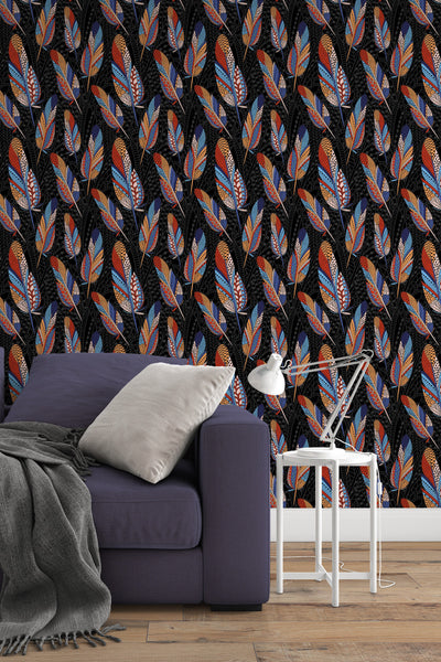 Colored feathers Removable Wallpaper, Traditional Wallpaper 3343