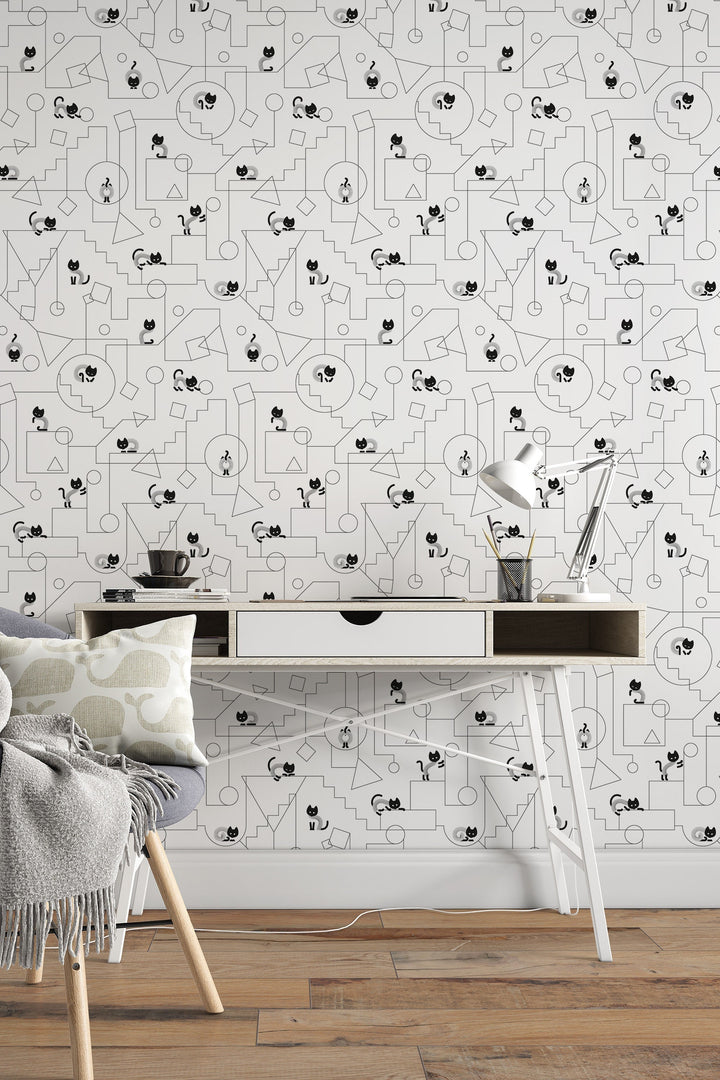 EXCLUSIVE pattern Cats play - Peel and stick wallpaper, Removable , traditional wallpaper - #3299 /1040