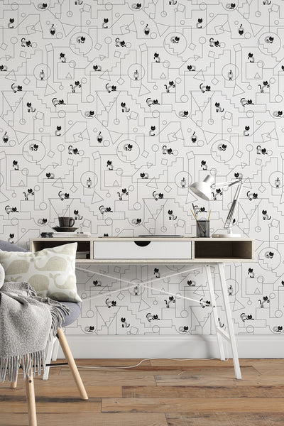 EXCLUSIVE pattern Cats play - Peel and stick wallpaper, Removable , traditional wallpaper - #3299 /1040