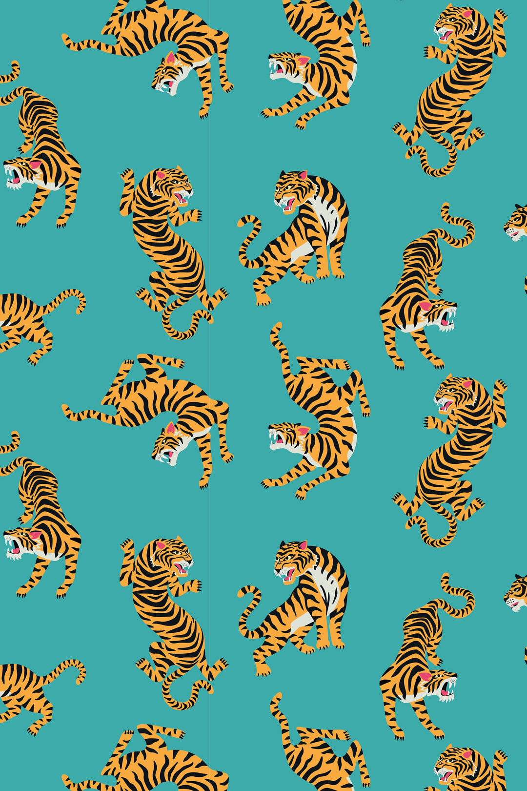 Tigers dance pattern - Peel & Stick Wallpaper - Removable Self Adhesive and Traditional wallpaper #53355 /1040