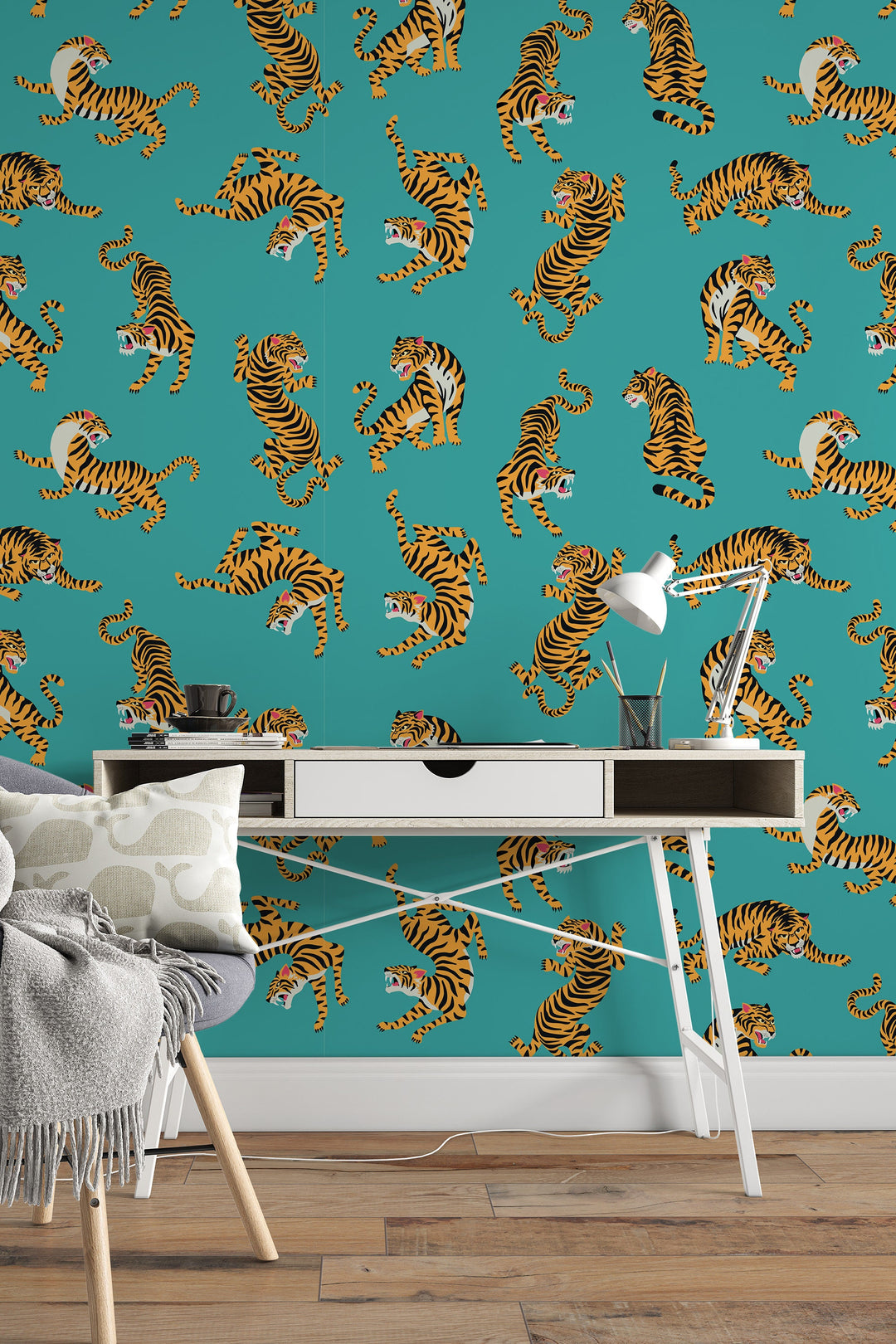 Tigers dance pattern - Peel & Stick Wallpaper - Removable Self Adhesive and Traditional wallpaper #53355 /1040