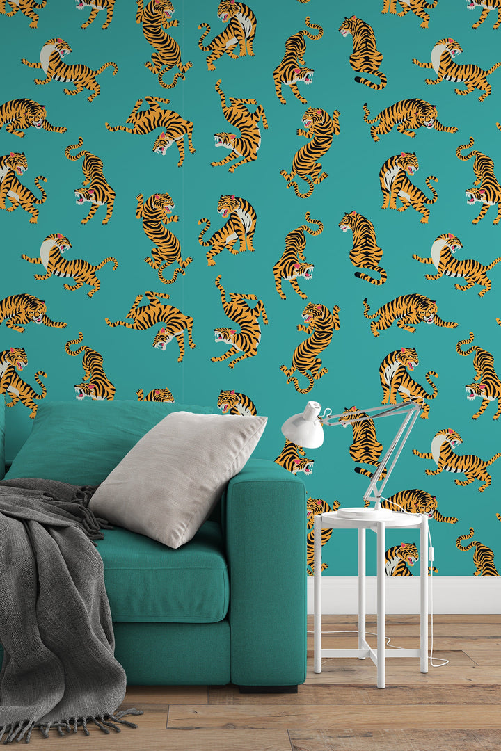 Tigers dance pattern - Peel & Stick Wallpaper - Removable Self Adhesive and Traditional wallpaper #53355 /1040