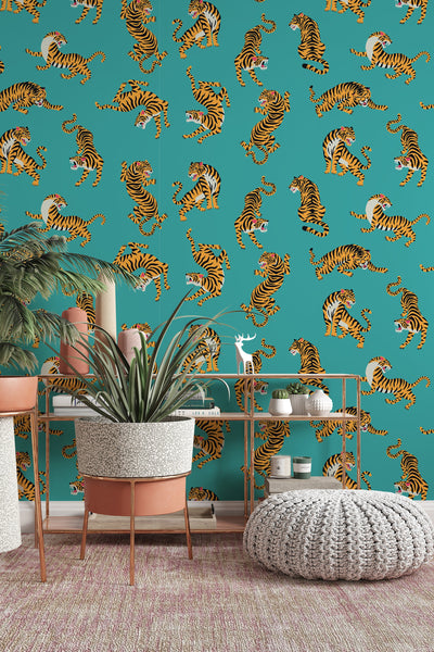 Tigers dance pattern - Peel & Stick Wallpaper - Removable Self Adhesive and Traditional wallpaper #53355 /1040