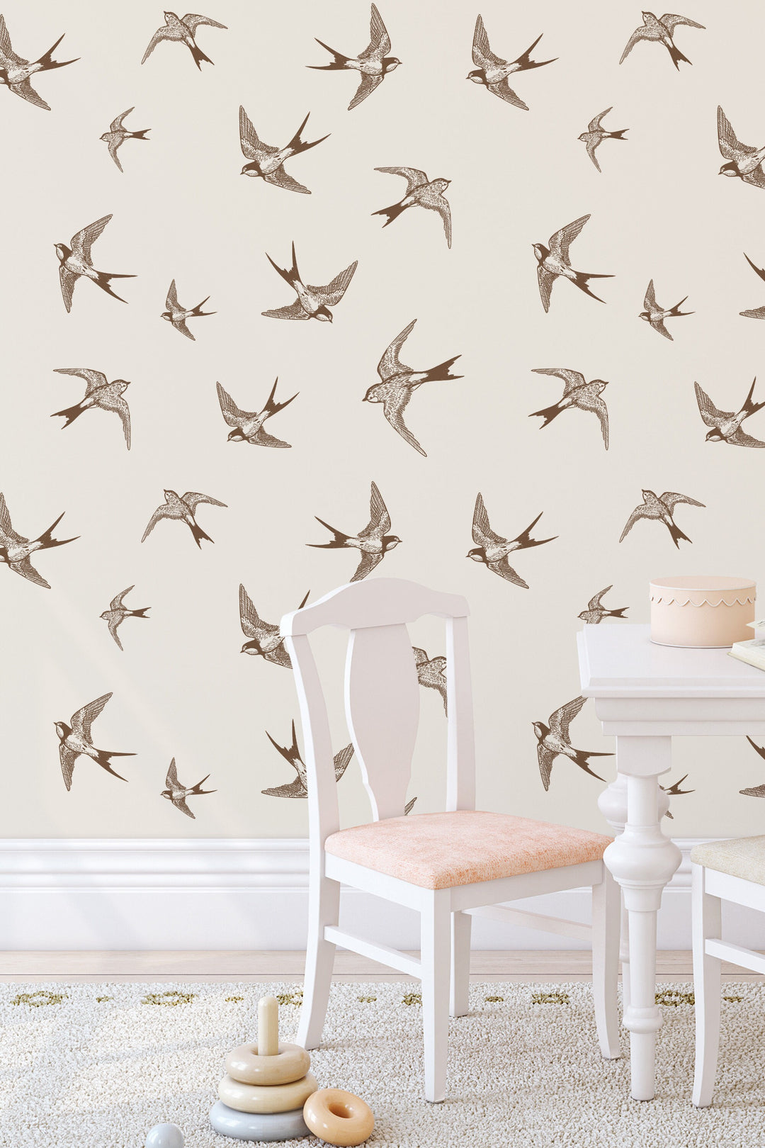 Birds on Beige Peel & Stick Wallpaper and Traditional #53354 /