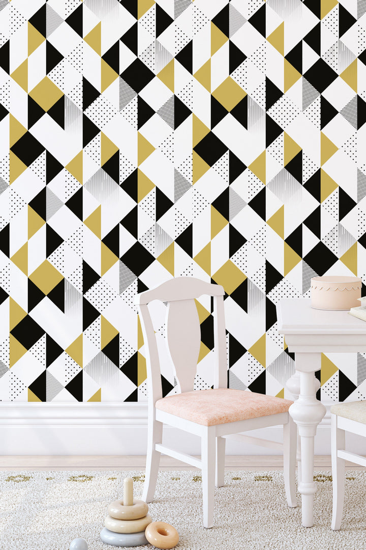 Black and Yellow Geometric Removable Wallpaper #3366