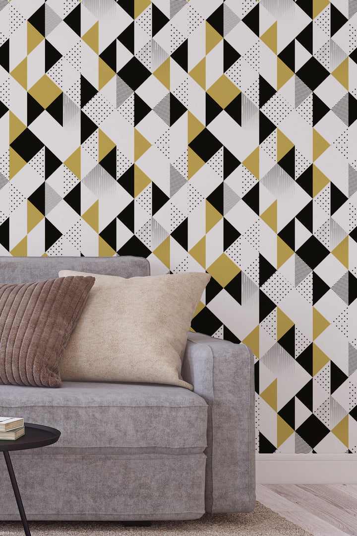 Black and Yellow Geometric Removable Wallpaper #3366