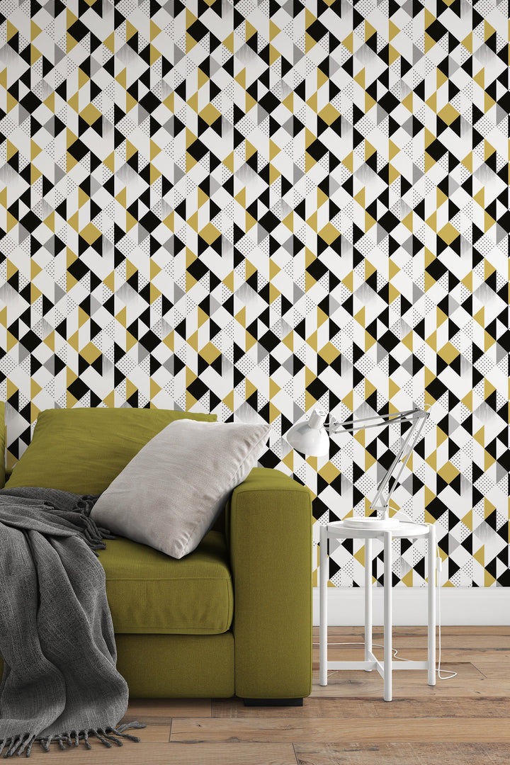 Black and Yellow Geometric Removable Wallpaper #3366