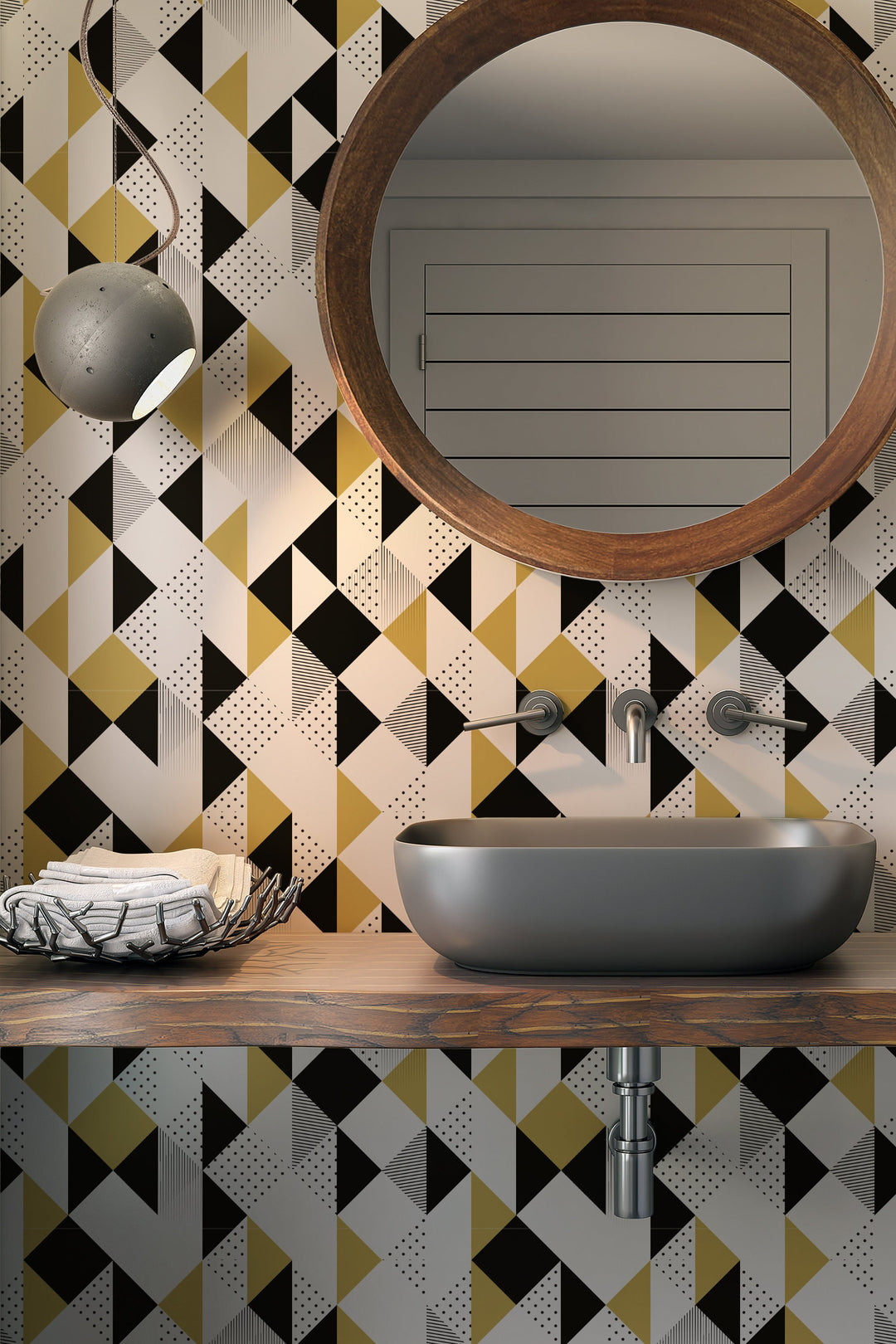 Black and Yellow Geometric Removable Wallpaper #3366