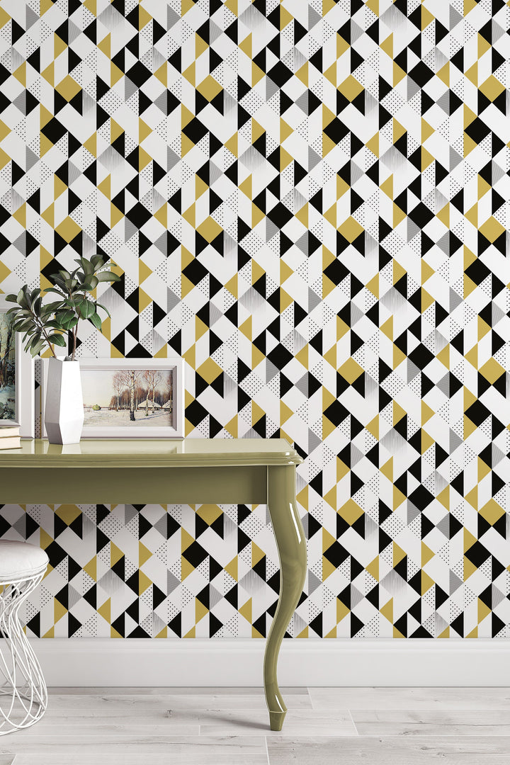 Black and Yellow Geometric Removable Wallpaper #3366