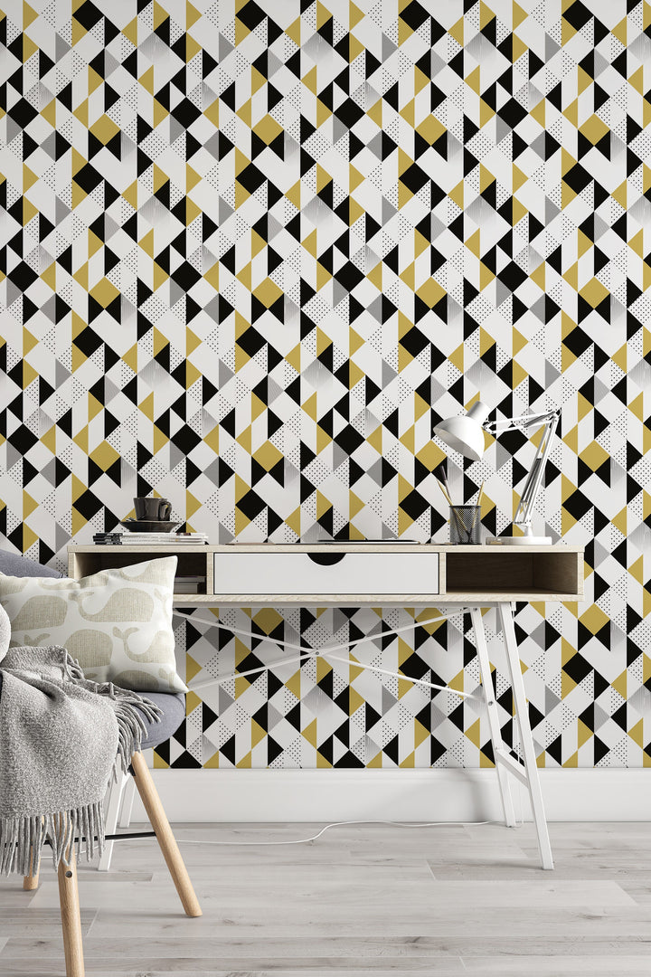 Black and Yellow Geometric Removable Wallpaper #3366