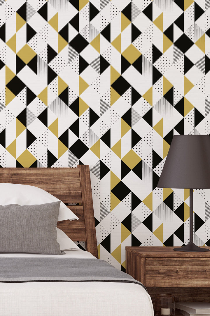 Black and Yellow Geometric Removable Wallpaper #3366