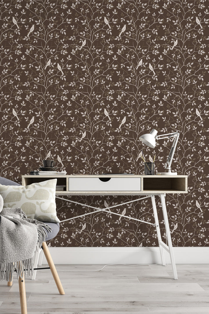 Birds on branches - Removable wallpaper - Vinyl Peel and Stick Wall design#3345