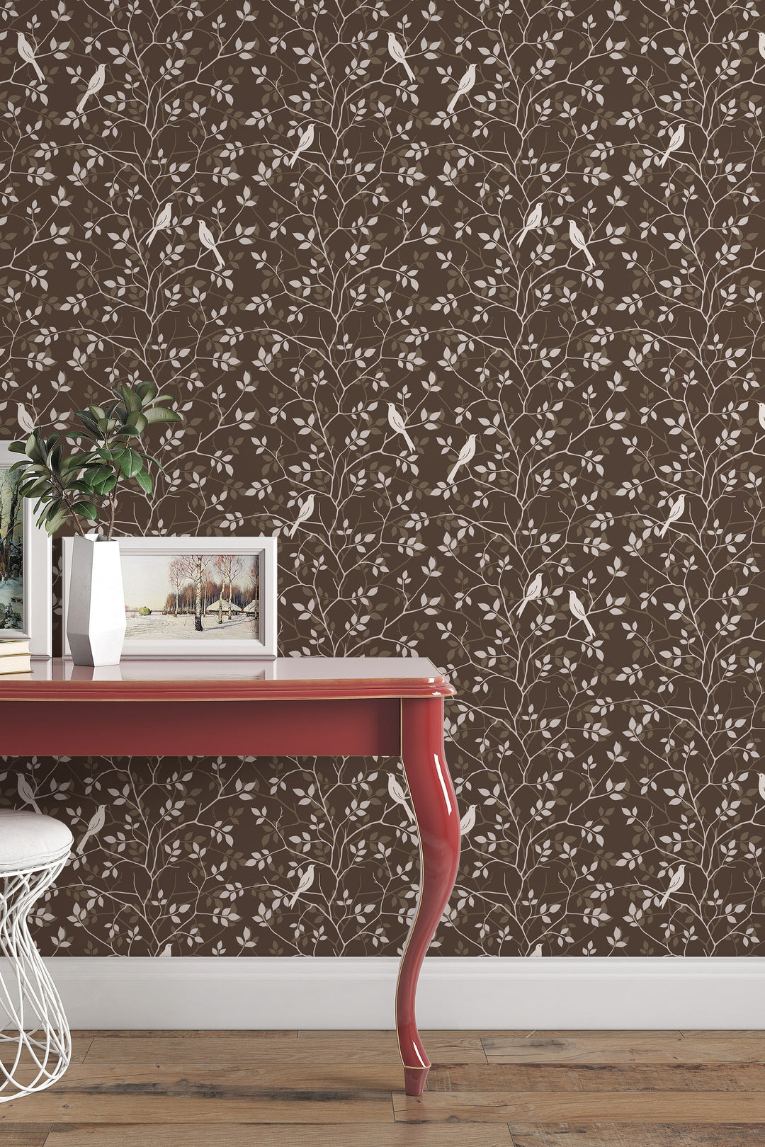 Birds on branches - Removable wallpaper - Vinyl Peel and Stick Wall design#3345