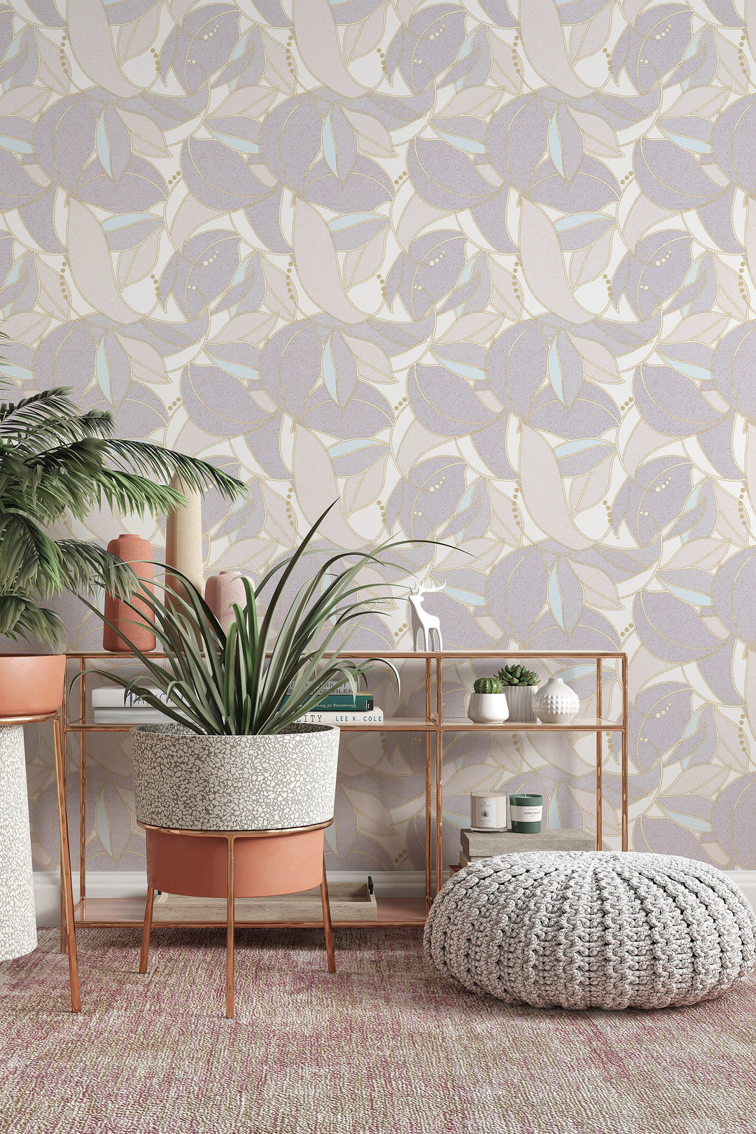 Petals on beige, floral design, boho style  - Peel and stick wallpaper, Removable , traditional wallpaper - #53346 /1040