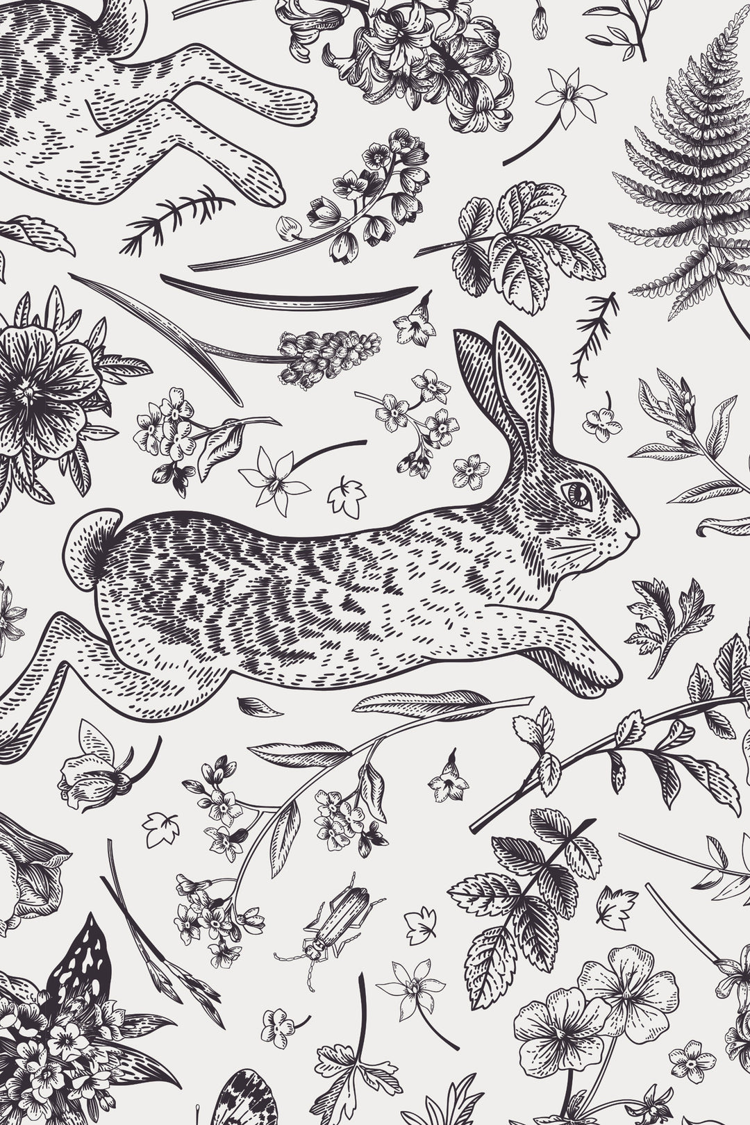 Black and white rabbits | Peel&Stick and Traditional Wallpaper | Non-toxic #53350 /1040