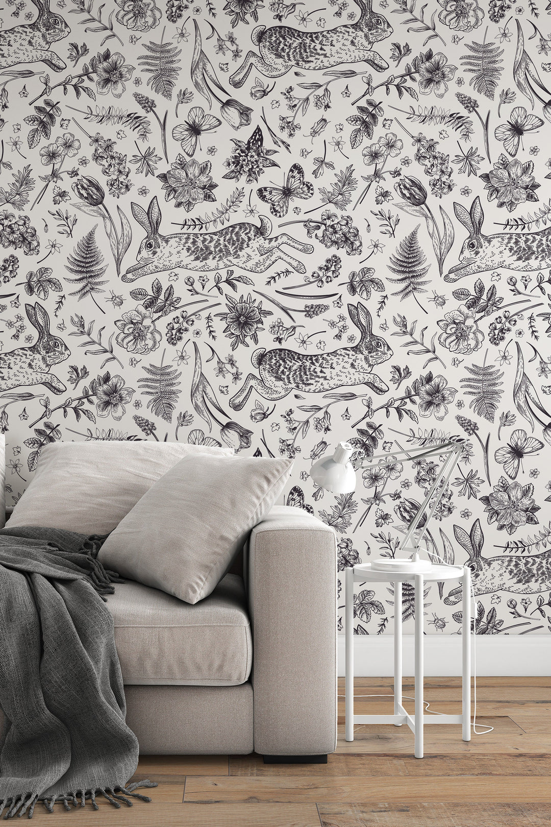 Black and white rabbits | Peel&Stick and Traditional Wallpaper | Non-toxic #53350 /1040