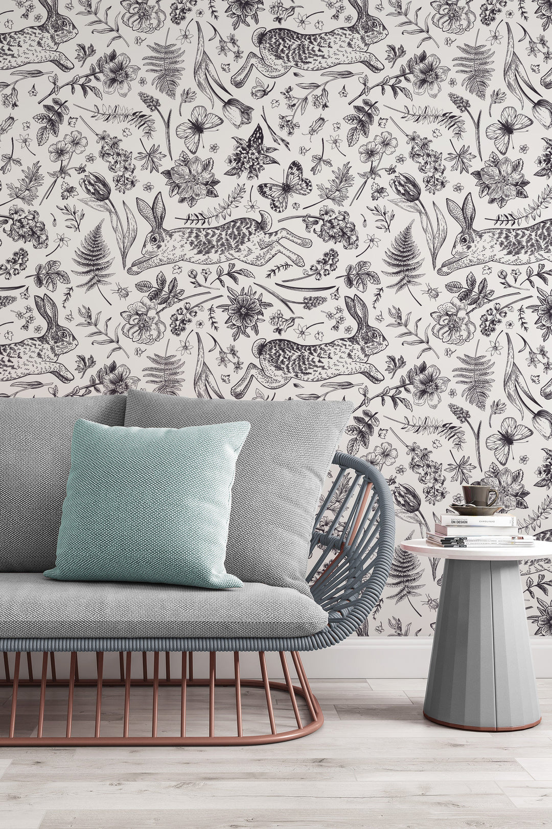 Black and white rabbits | Peel&Stick and Traditional Wallpaper | Non-toxic #53350 /1040