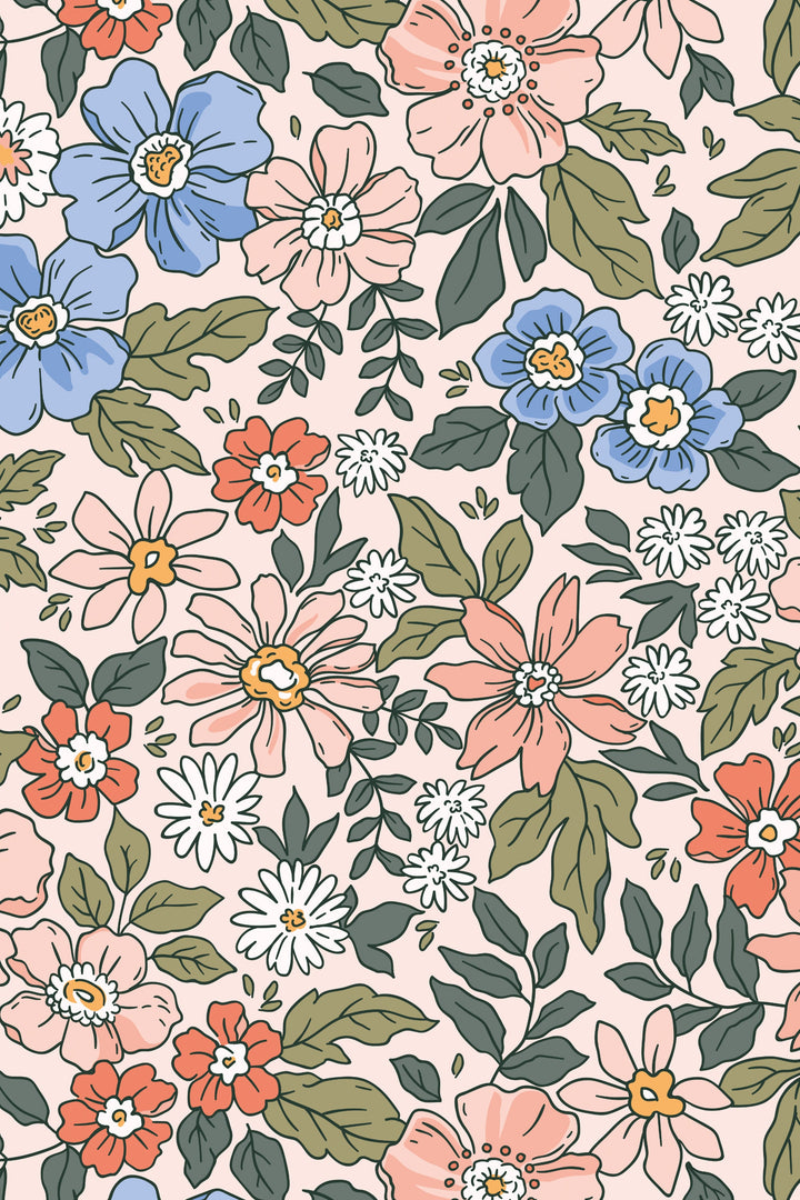 Colorful flowers  - Peel and stick wallpaper, Removable, traditional wallpaper #53370 /1040