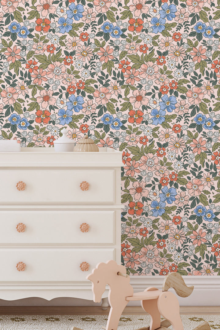 Colorful flowers  - Peel and stick wallpaper, Removable, traditional wallpaper #53370 /1040