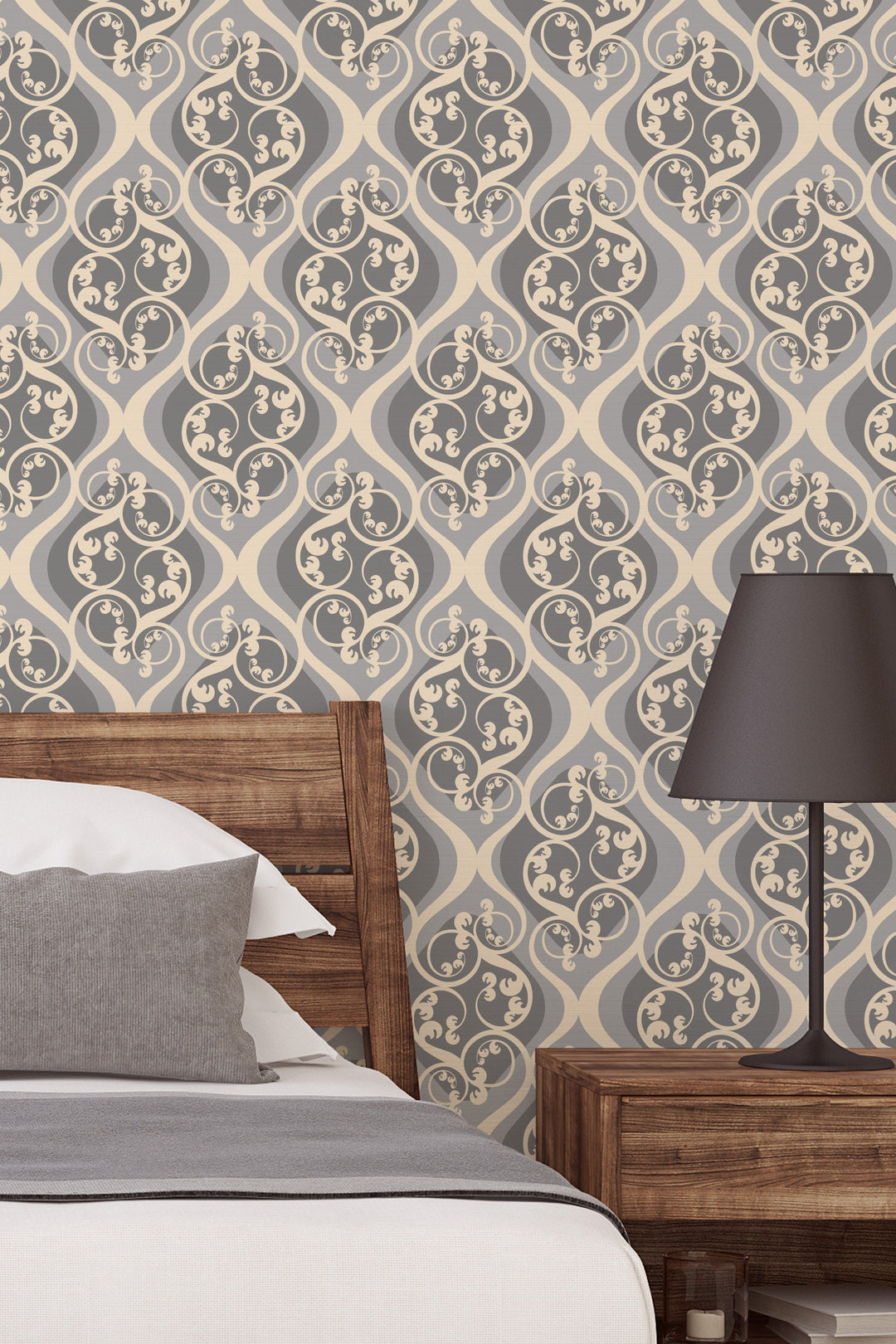 Wallpaper, Damask style, wall decor- Peel and stick wallpaper, Removable , traditional wallpaper - #53356 /1040
