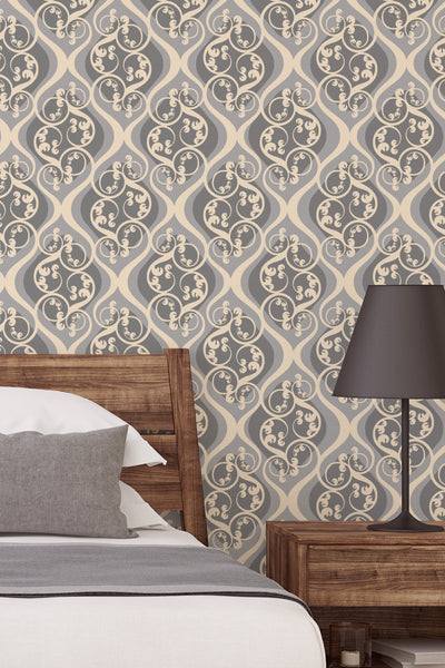 Wallpaper, Damask style, wall decor- Peel and stick wallpaper, Removable , traditional wallpaper - #53356 /1040