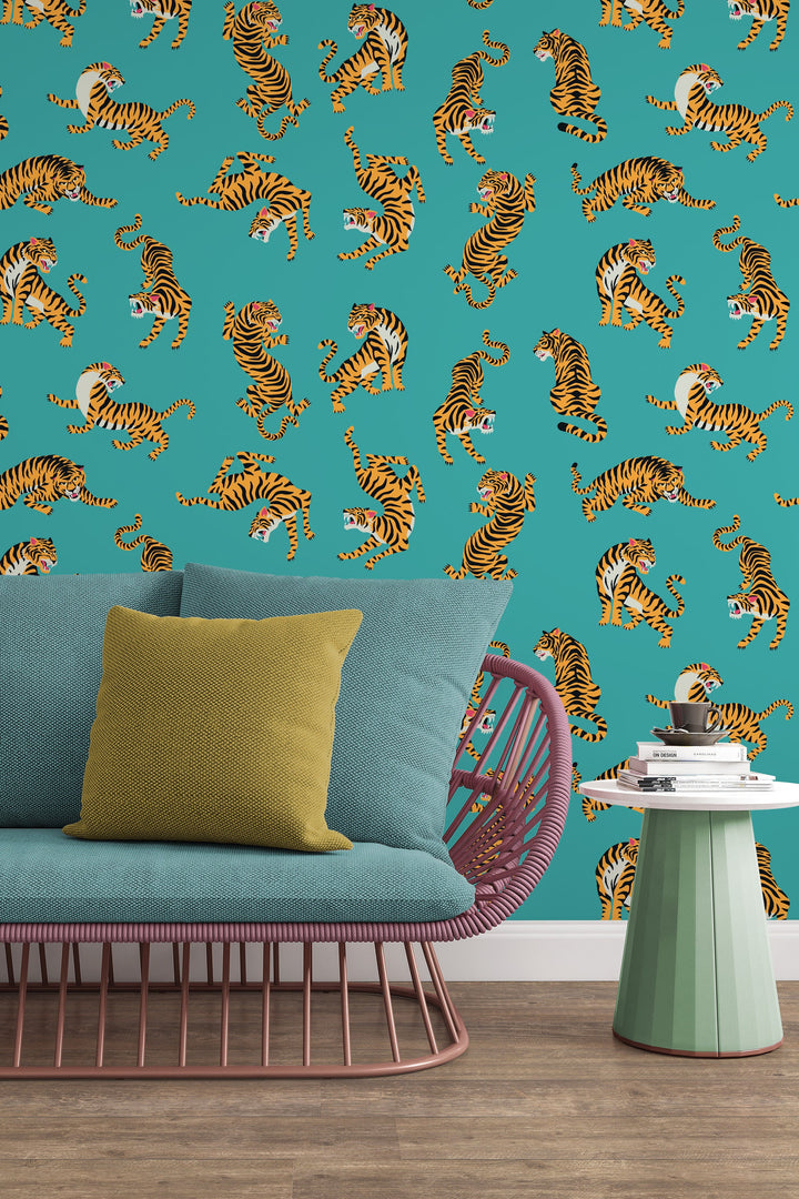 Tigers dance pattern - Peel & Stick Wallpaper - Removable Self Adhesive and Traditional wallpaper #53355 /1040