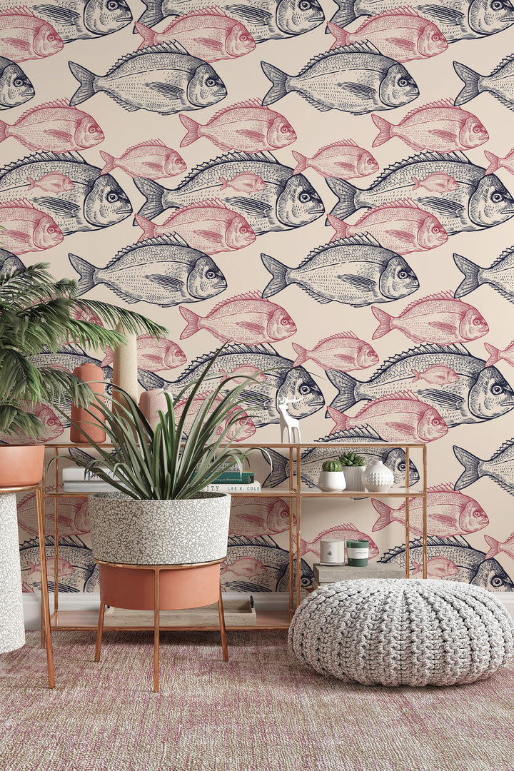 Sea fish - Peel & Stick Marine Wallpaper - Removable Self Adhesive and Traditional wallpaper #53371 /1040