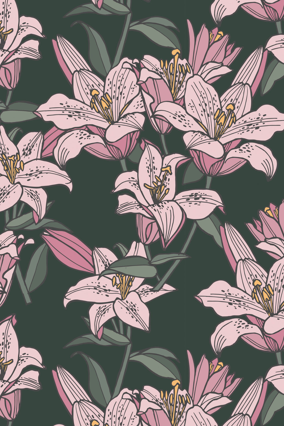 Pink Lilies Removable Self Adhesive and Traditional wallpaper #53360 /