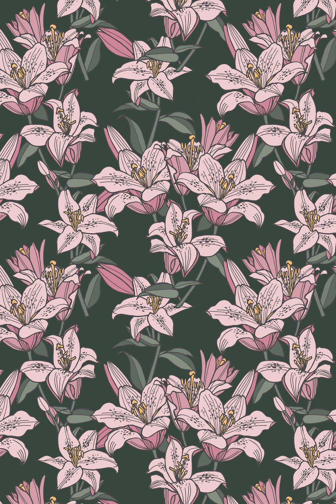 Pink Lilies Removable Self Adhesive and Traditional wallpaper #53360 /