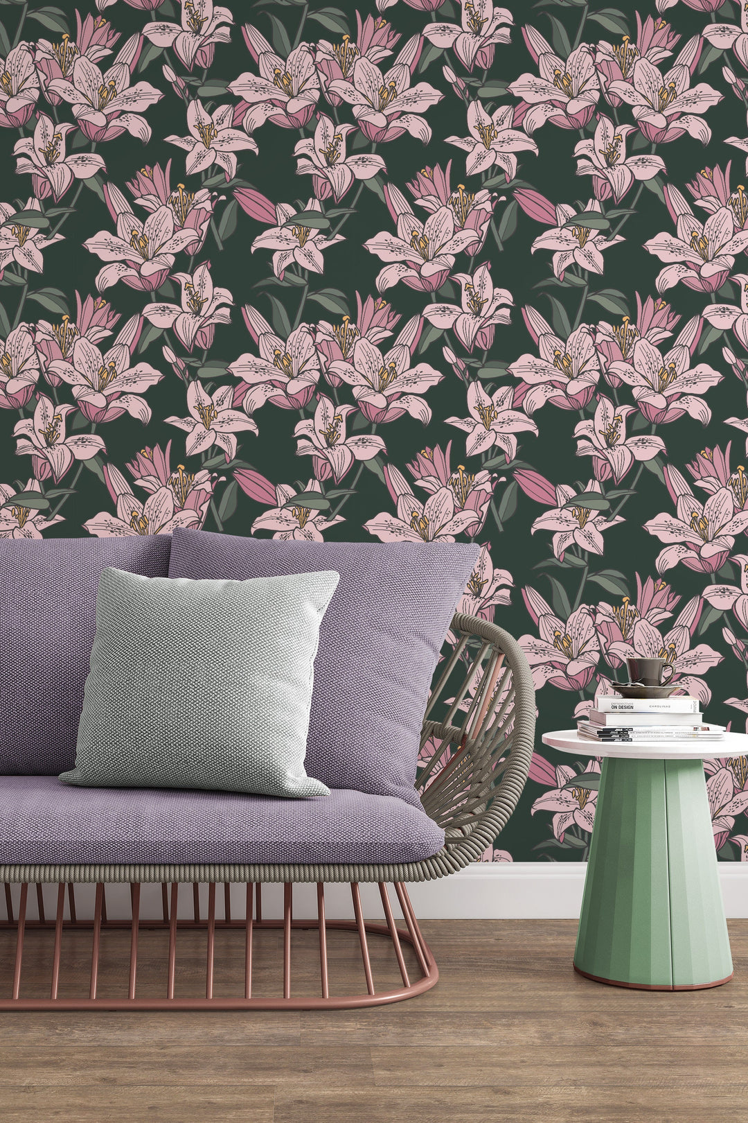 Pink Lilies Removable Self Adhesive and Traditional wallpaper #53360 /