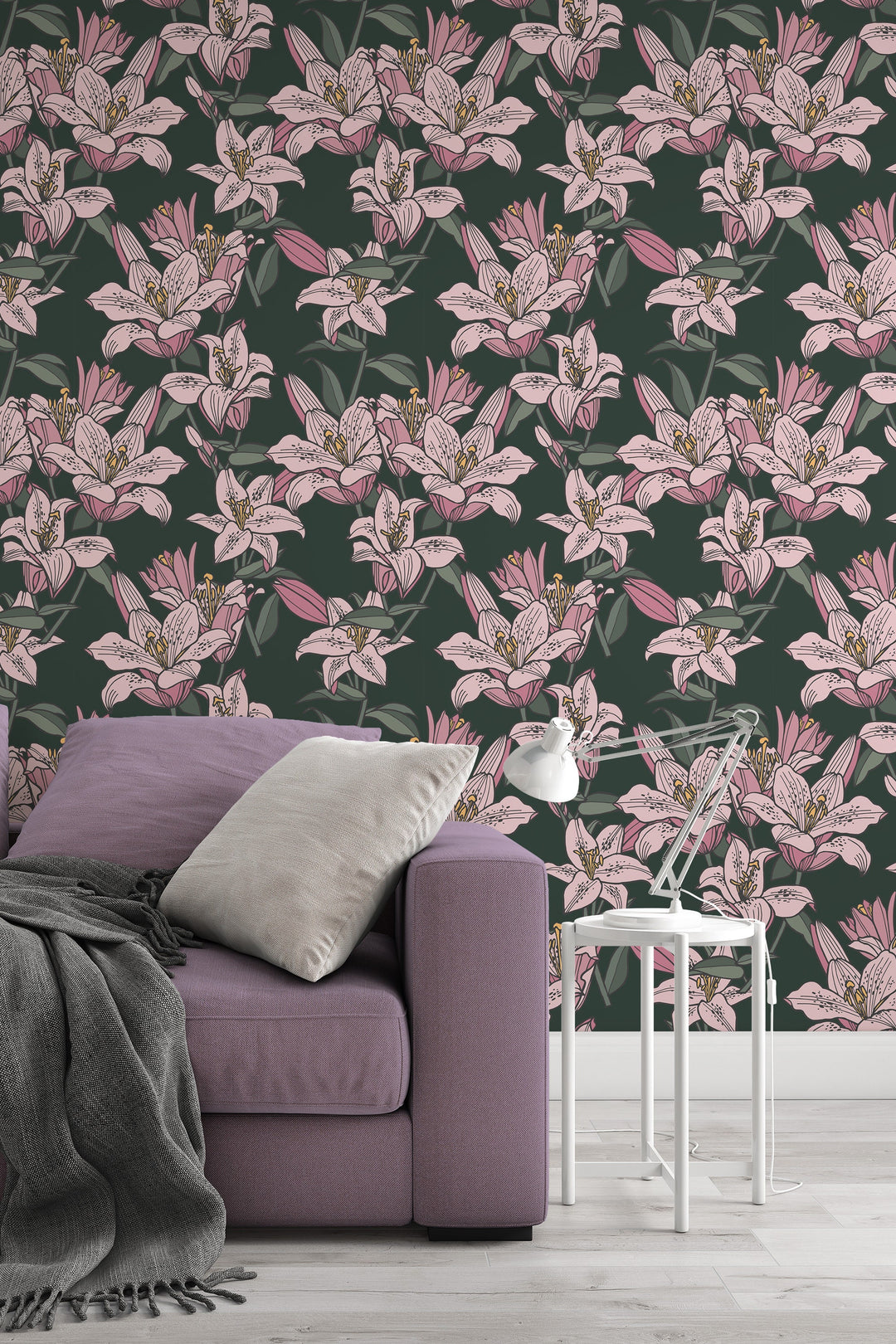 Pink Lilies Removable Self Adhesive and Traditional wallpaper #53360 /