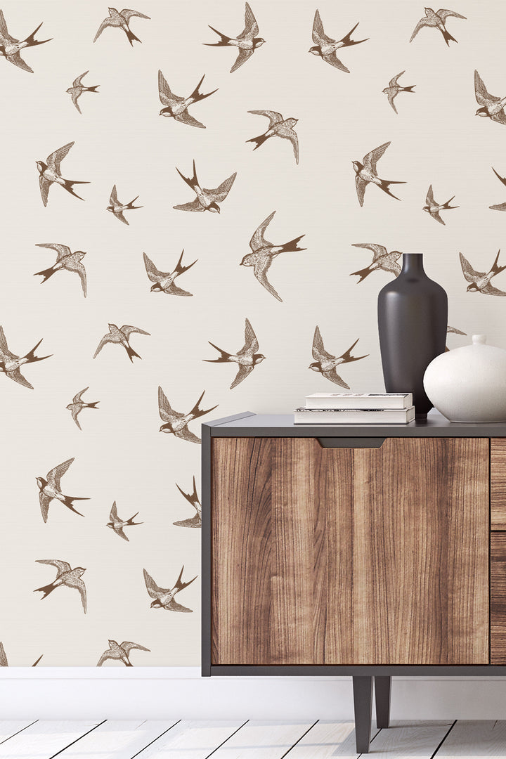 Birds on Beige Peel & Stick Wallpaper and Traditional #53354 /