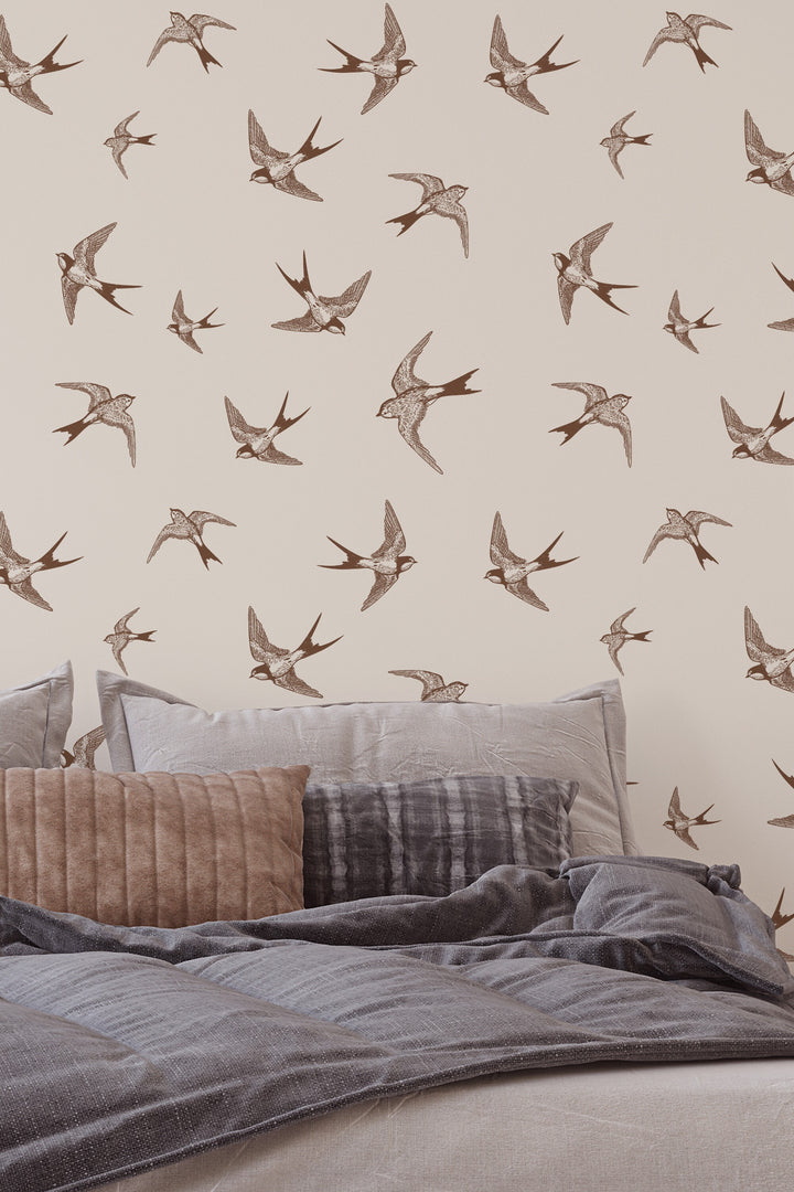 Birds on Beige Peel & Stick Wallpaper and Traditional #53354 /