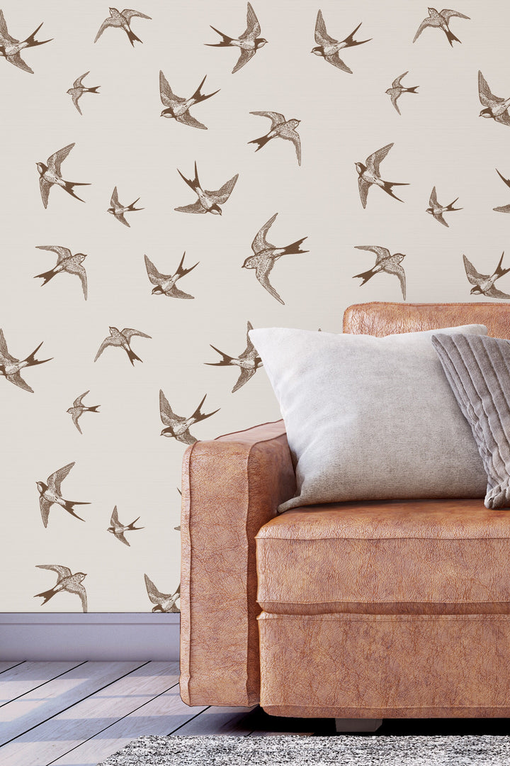 Birds on Beige Peel & Stick Wallpaper and Traditional #53354 /