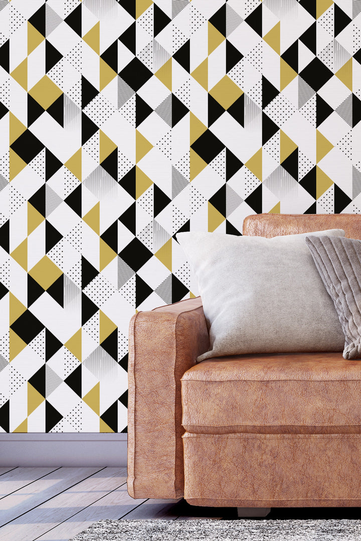 Black and Yellow Geometric Removable Wallpaper #3366