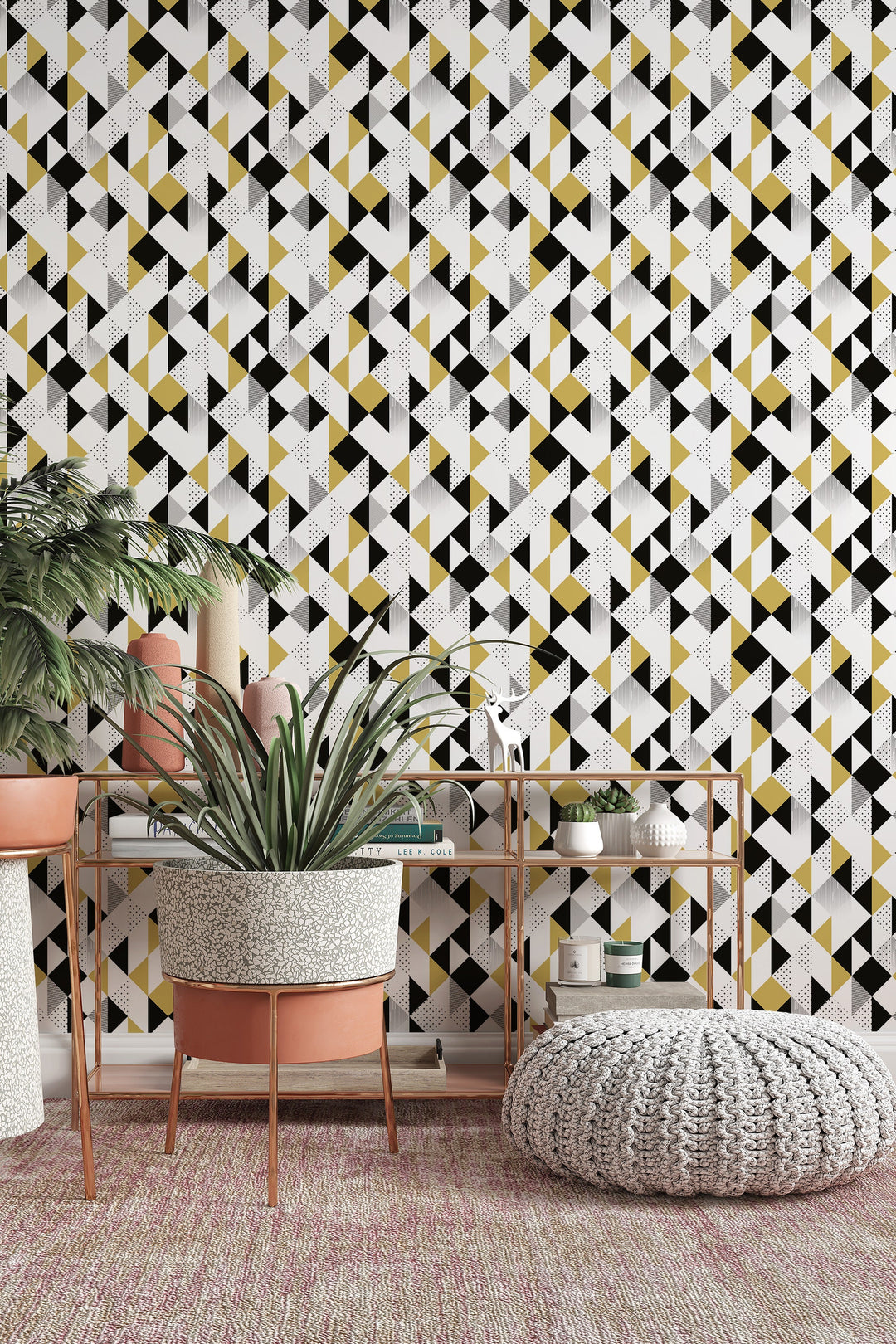 Black and Yellow Geometric Removable Wallpaper #3366