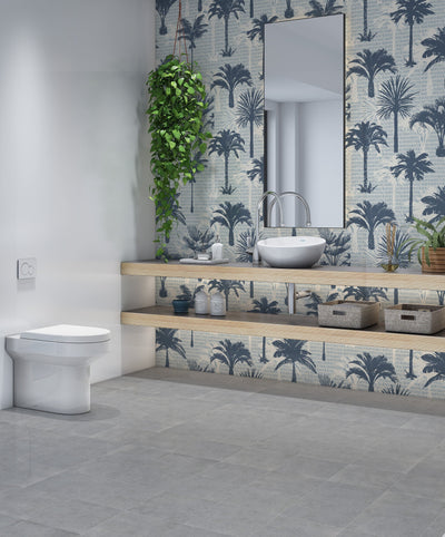 Palm trees, blue wallpaper - Peel and Stick Removable Self Adhesive wallpaper #3298 /1040